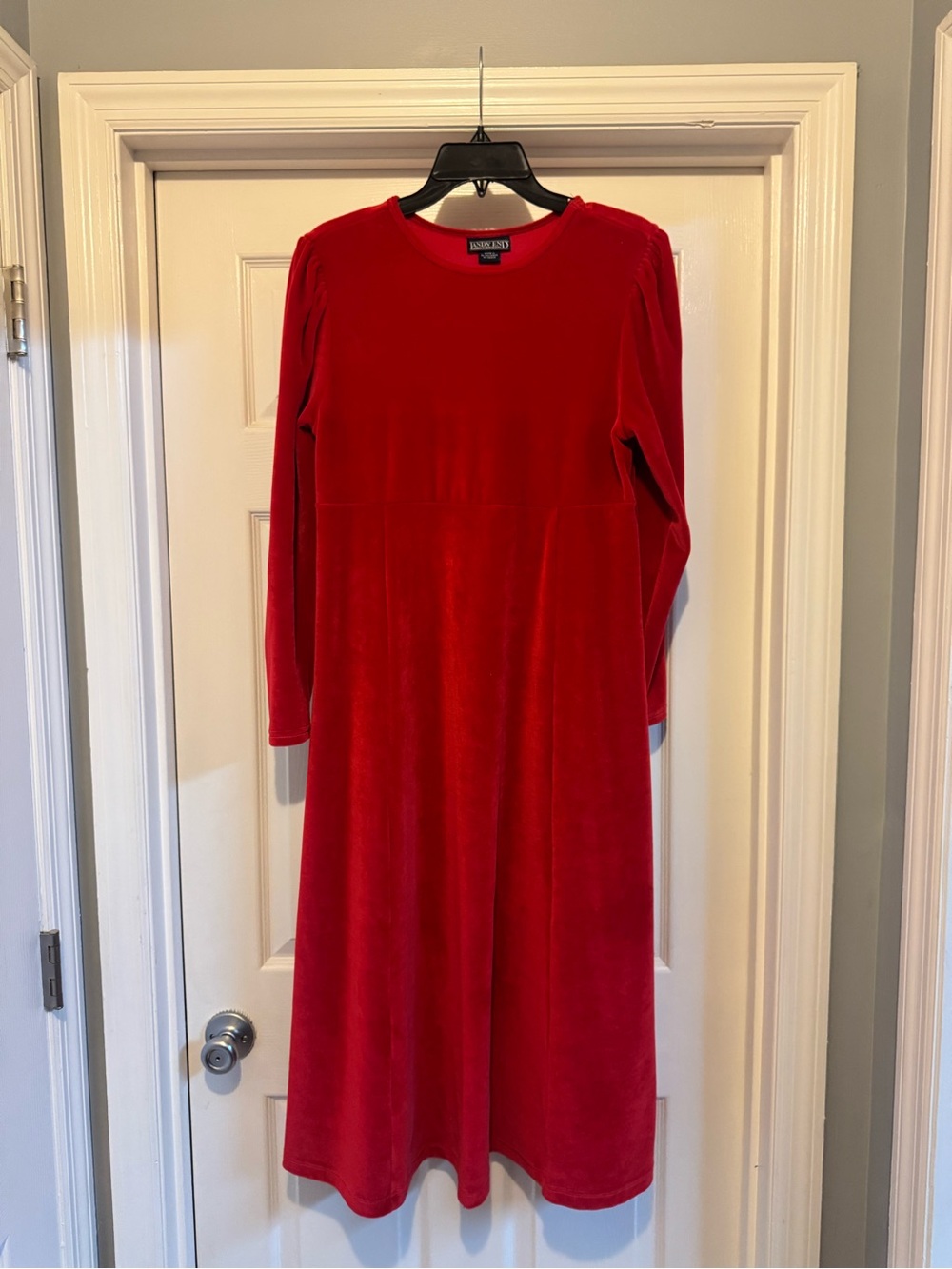 Lands' End Red Velvet Long Sleeve Midi Dress
